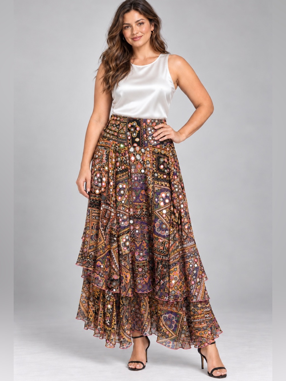 Roberto Cavalli Tiered Maxi Skirt Women’s Size 46 US 10 Silk Ruffled Freedom Q